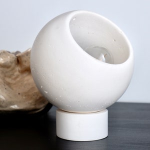 Round white night light bedside lamp with plaster stand, white modern table lamp, unique product to your home lighting image 6