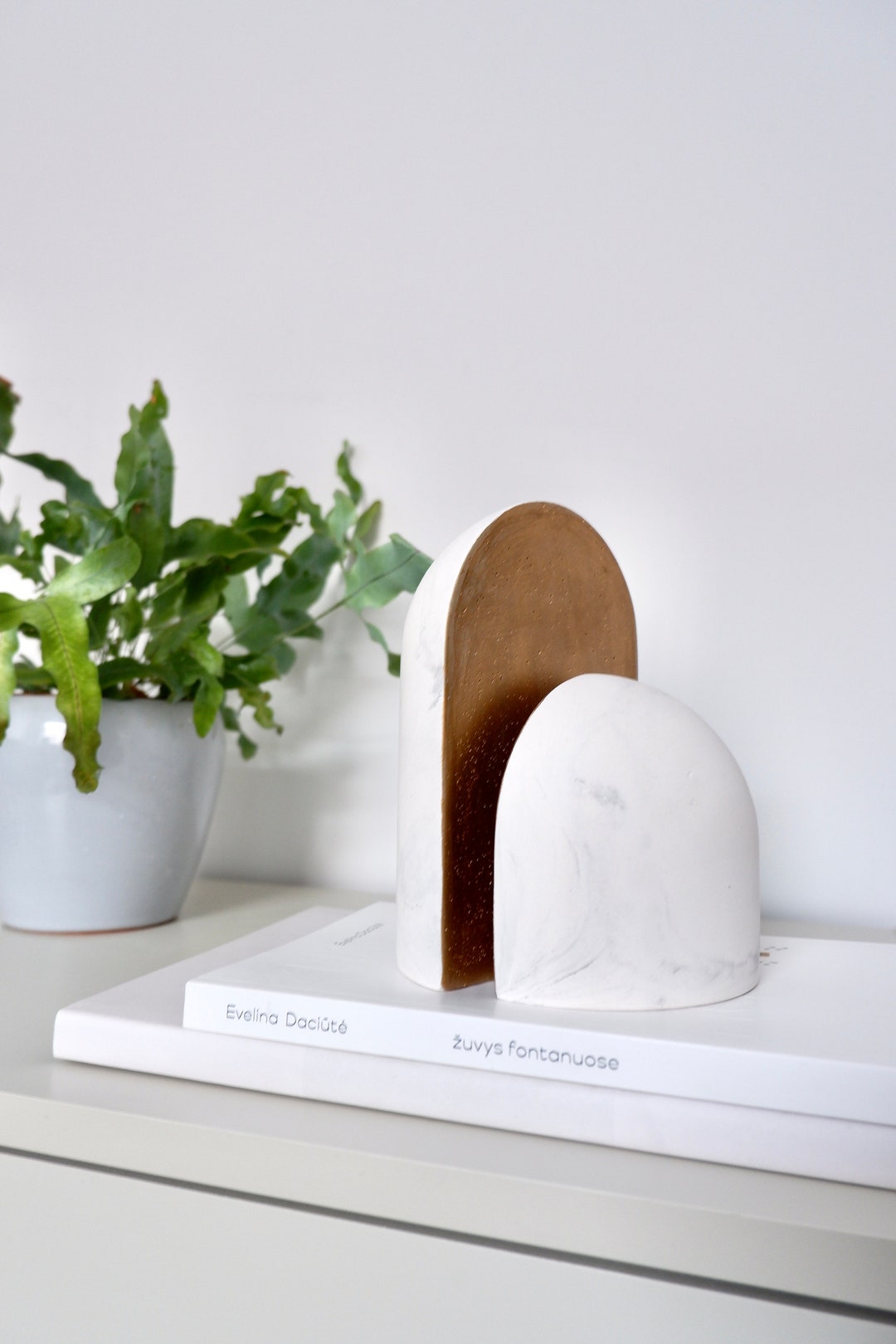 Heavy Marble Bookends With Gold Elements for Your Bookshelf Decor