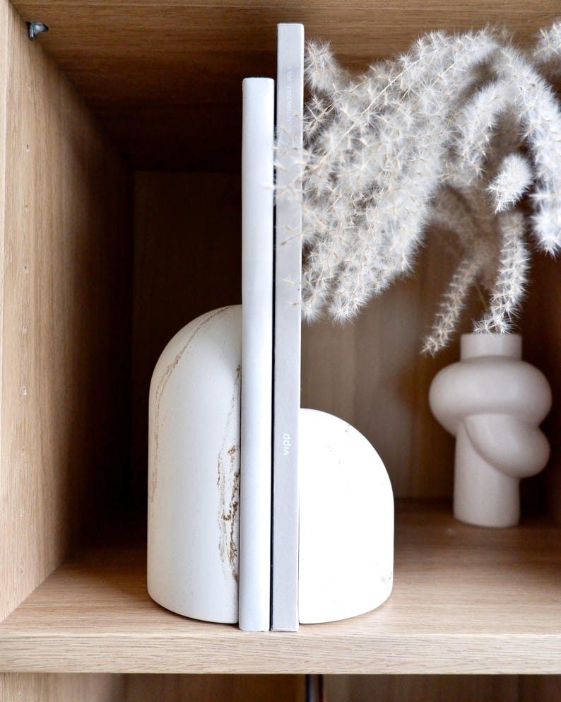 Bookend Shape White and Beige Marble Bookends Set of 2 – Modern Desk & Bookshelf ...