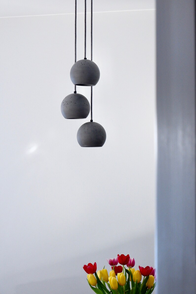 Round hanging lamp, grey pendant lamp from plaster image 3