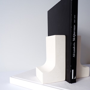 White heavy bookends for your shelf decor, modern minimalist industrial design bookends set, best gift for all book lovers image 6