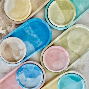 Handmade Ombre Oval Trinket Dish Set: Minimalist Home Decor, small Christmas gift