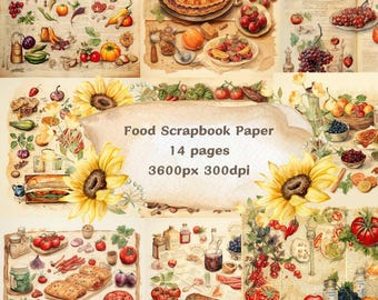 Vintage Culinary Watercolor Paper Pack, Retro Recipe Junk Journal Kit (Digital Download)