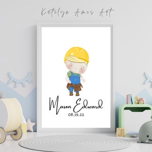Baby Boy Builder, Carpenter Nursery Decor, Baby Boy Room Decoration, Baby Shower Invitation, Printable Art for Nursery or Kids Room