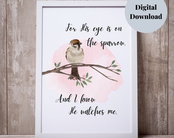 Decorazioni primaverili per la casa, decorazioni pasquali, perché il suo occhio è sul passero e so che mi guarda, Hymn Printables