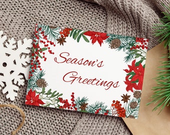 Season's Greetings Christmas Card | Poinsettia Christmas Card