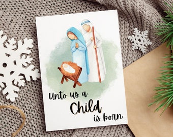 Religious Christmas Card | Christian Christmas Card | Baby Jesus Christmas Card | Unto Us a Child is Born