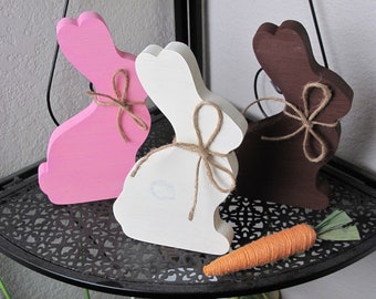 Set of 3 "chocolate Bunnies' - Wooden bunnies- Spring decoration-Easter Bunnies