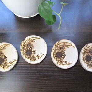 Sunflower Moon laser engraved Coasters set of 4