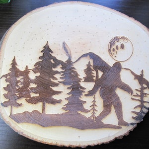 Sasquatch~ Bigfoot Laser engraved Wood Slice