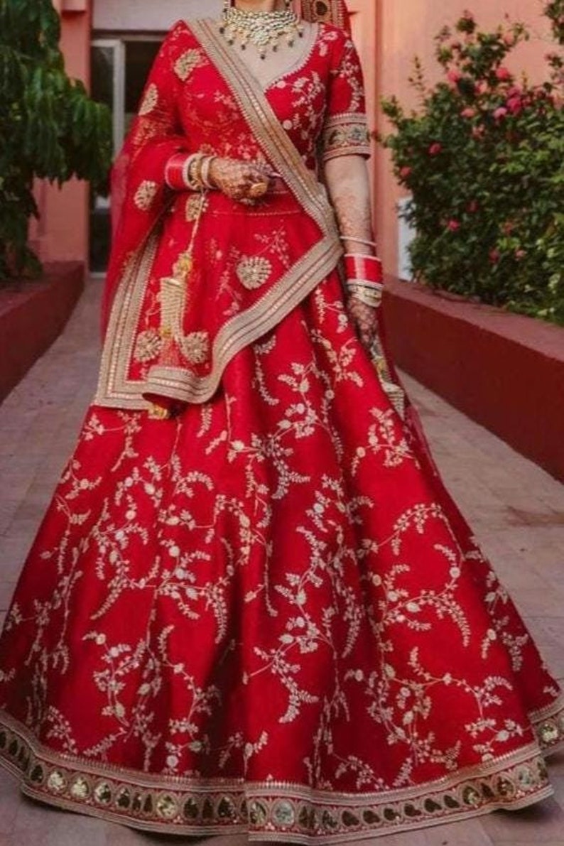 Red Bridal Silk Sabyasachi Inspired Lehenga Choli main image 1