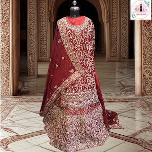 Pakistani Maroon Bridal Lehenga Customise size and color