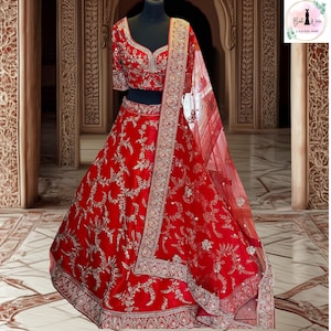 Sabyasachi Red Silk Bridal Lehenga Choli