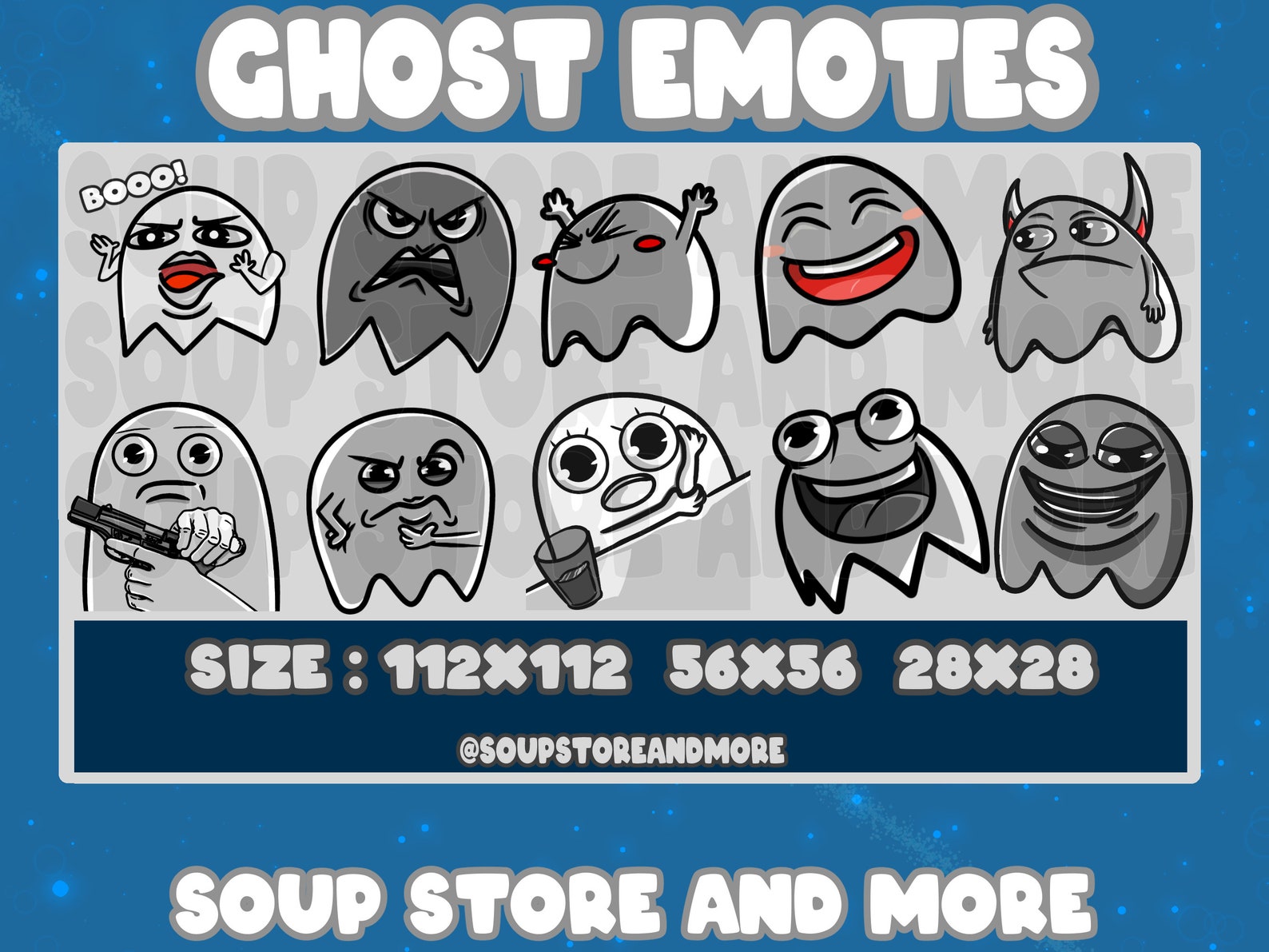 10 Ghost Emotes for Twitch Black and White Ghost Emotes Halloween