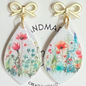Floral Polymer Clay Earrings: Botanical Wedding Bridesmaid Jewelry