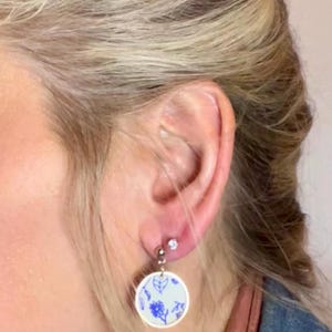 Blue White Floral Polymer Clay Handmade Bridal Lightweight Petite Earrings Bridesmaid Gift her Hypoallergenic Small Dainty Wedding The Emma
