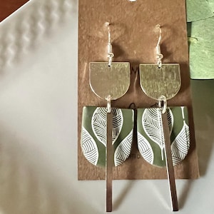 Olive Green Clay Dangle Earrings: Geometric Boho Fashion Jewelry The Maggie