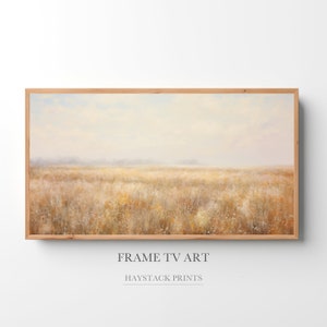 Frame TV Beige Wildflower Field Landscape Oil Painting, Neutral Landscape for Samsung Frame TV