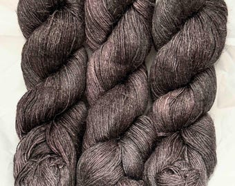 Purple Taupe - Alpaca Linen Tussah Silk Fingering Hand Dyed Yarn