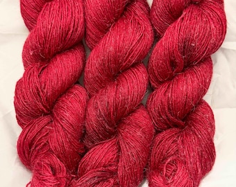Ruby - Alpaca Linen Tussah Silk Fingering Hand Dyed Yarn