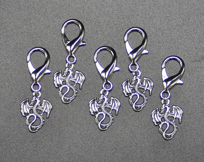 Stitch Markers - Silver Dragon