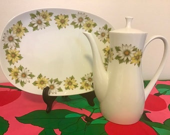 Vintage Marguerite Tall Teapot and Oval Platter / Noritake / 1960s and 1970s