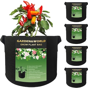 5-Pack 5 Gallon Grow Bags Heavy Duty 300g Thickened Nonwoven Plant Fabric Pots with Handles
