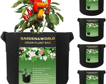 5-Pack 3 Gallon 7 Gallon Heavy Duty 300G Plant Grow Bags Thickened Nonwoven Fabric Pots