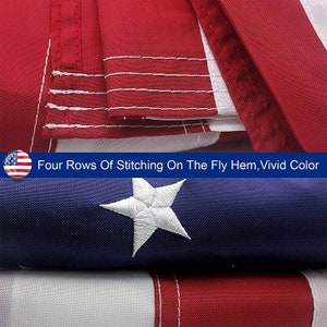 American Flag 5x8 ft 4x6 ft 3x5 ft Outdoor Heavy Duty Embroidered Stars USA Flag Sewn Stripes Fade Resistance Brass Grommets All Weather UV image 4