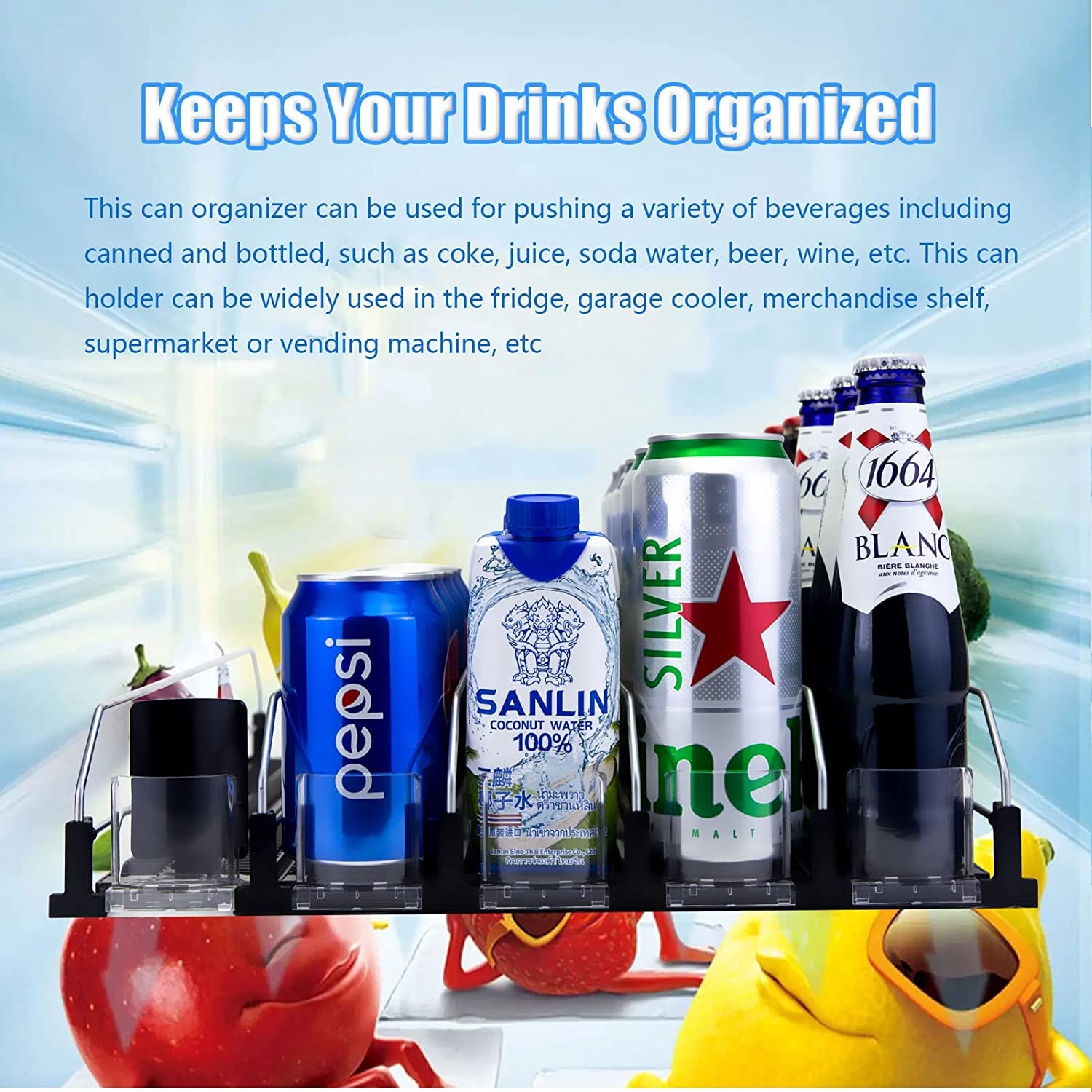 Organizador de bebidas para nevera, dispensador de latas para refrigerador  con dispensador de bebidas ajustable para refrigerador, organizador de