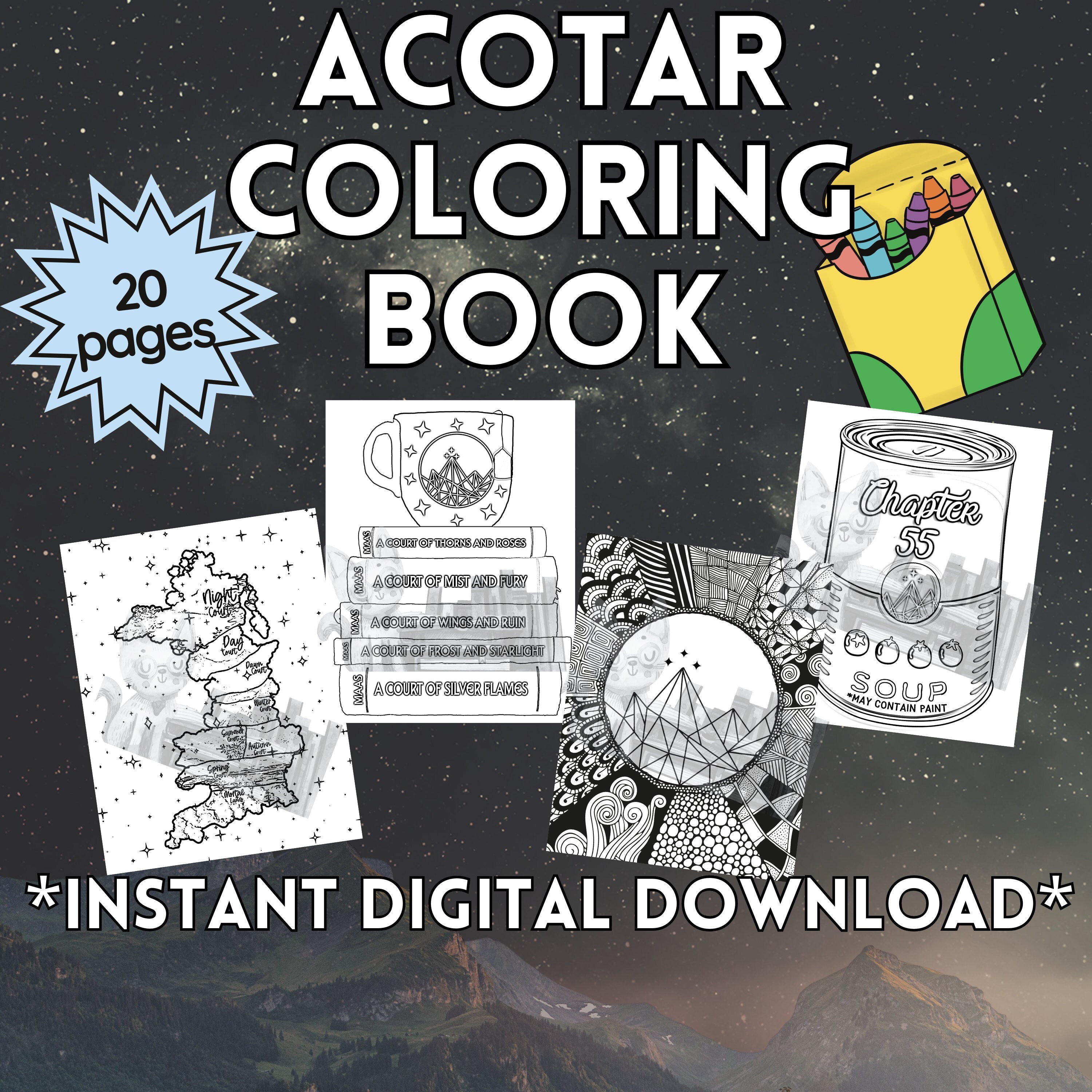 ACOTAR Coloring Book: A Court Of Thorns And Roses Coloring Book,  An Interesting Coloring Book For Fans To Relax And Relieve Stress With Many   And Roses, Fantasy coloring book for