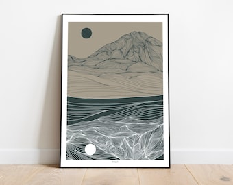 エリガル山の線画アートプリント | ドニゴール州、アイルランド