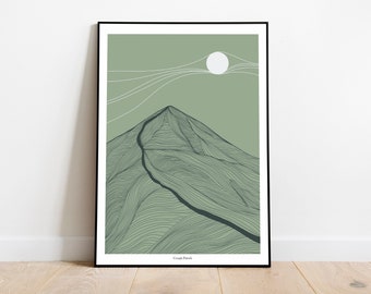 クロー・パトリック山の線画アートプリント | アイルランド、ワイルド・アトランティック・ウェイ
