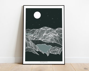 マウマホゲ山の線画アートプリント | ゴールウェイ、アイルランド
