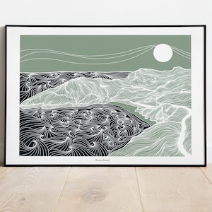 A4/A3 Keem Beach on Achill Island Co. Mayo | Irish Artwork | Irish Print | Irish sea | Line Artwork | Wave art | Wild Atlantic Way| Islands