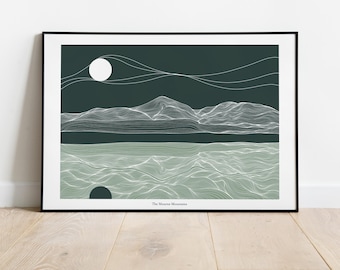 モーン山脈の線画プリント｜アイルランドの風景画