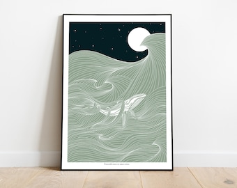 Whale Giclée Print | Irish Sea Line Artwork, Achill Island