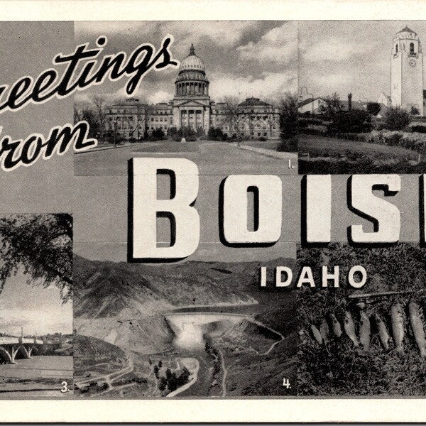 Greetings from Boise Idaho 1946 Black and White Multiview Postcard