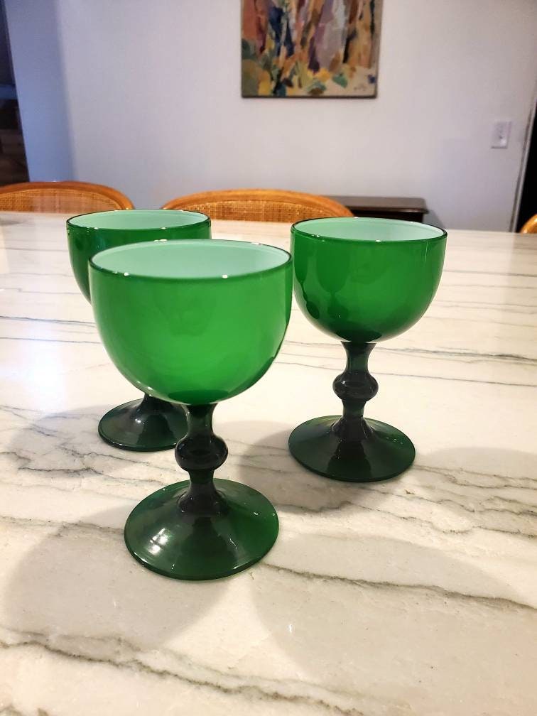 Carlo Moretti Italy Orange Cased Glass Wine Glasses Goblets - Set