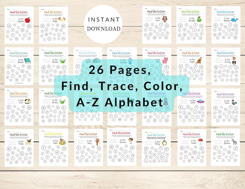 Alphabet Worksheet Kindergarten Printable Alphabet for - Etsy