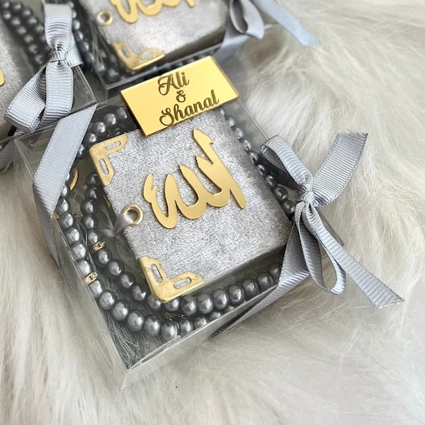 Silver Mini Quran Gift, Muslim Wedding Gift, Ramadan Kareem, Muslim Baby Boy Favors, Custom Islamic Baby Gift, Quran and Tasbih, Ameen Gift