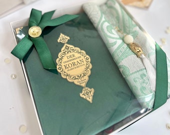 Gold German Quran, Hajj Gift, Eid Gift, Deutch Quran Set and Pearl Tasbih, German Translation Quran, DhikrBeads, German Quran Gift
