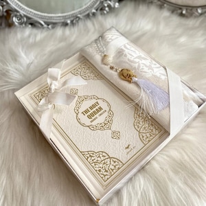 White English Quran, Ramadan Kareem Gift, Muslim Gift, Islamic Gift, English Leather Pink Quran, Prayer Rug, Tasbih, Eid-ul Fitr Gift
