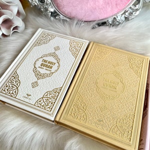 White English Quran, Ramadan Gift, Islamic Eid Gift, English Thermo Leather Pink Quran Set, Prayer Rug, Crystal Tasbih, Translate Quran Gift image 5