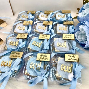 Mini Corano blu, regalo Eid, bomboniere per neonati musulmani, regalo islamico personalizzato per neonati, regalo Ramadan, Corano e Tasbih, regalo Ameen