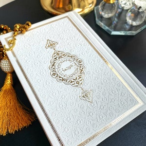 Big Gold Arabic Quran, Ramadan Gift, Islamic Gift, Arabic Thermo Leather Quran Set, Prayer Rug, Crystal Tasbih, Eid-ul Fitr Gift,Muslim Gift