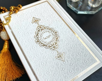 Big Gold Arabic Quran, Ramadan Gift, Islamic Gift, Arabic Thermo Leather Quran Set, Prayer Rug, Crystal Tasbih, Eid-ul Fitr Gift,Muslim Gift