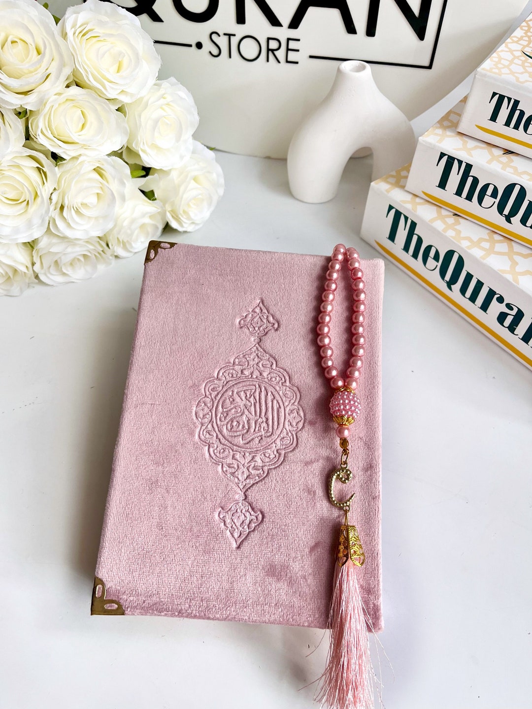Soft Pink Quran Gift, Ramadan Gift, Velvet Pressed Arabic Quran With