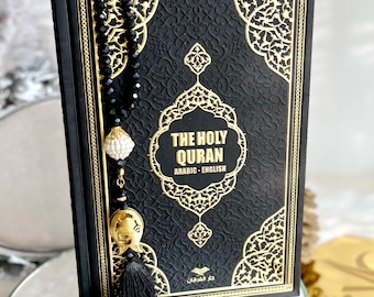 Black English Quran Translation, English Leather Quran Set, Ramadan Gifts, Men Islamic Gift, PrayerRug, Crystal Tasbih, Translate Quran Gift