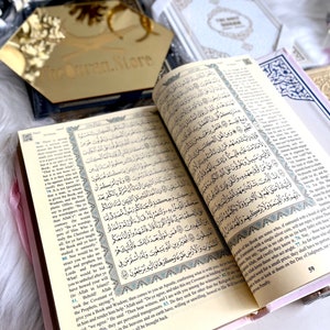White English Quran, Ramadan Gift, Islamic Eid Gift, English Thermo Leather Pink Quran Set, Prayer Rug, Crystal Tasbih, Translate Quran Gift image 10